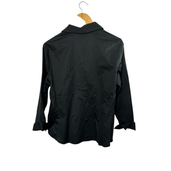 Talbots Black Stretch Cotton Sateen V Neck Button Down Blouse 16P 16 Petite New - Picture 5 of 7